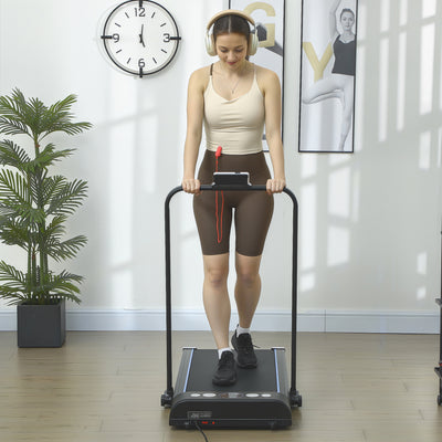 HOMCOM Foldable Walking Treadmill, with LED Display and Wheels, for Home, Office, Gym, Blue 