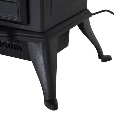 HOMCOM Electric Stove Heater with Realistic Flame Effect, 2000W Portable Indoor Freestanding Electric Fireplace with Adjustable Thermostat, Black 