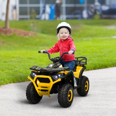 AIYAPLAY 12V Kids Electric Ride on ATV, Battery Powered Quad Bike w/ Spring Suspension, Forward Backward, Storage Basket - Yellow 