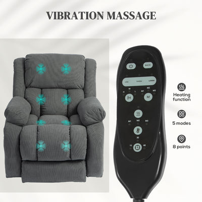 HOMCOM Recliner Armchair Lift Chair, Electric Recliner Chair with Vibration Massage and Heat, Wide Seat, USB Port, Grey 