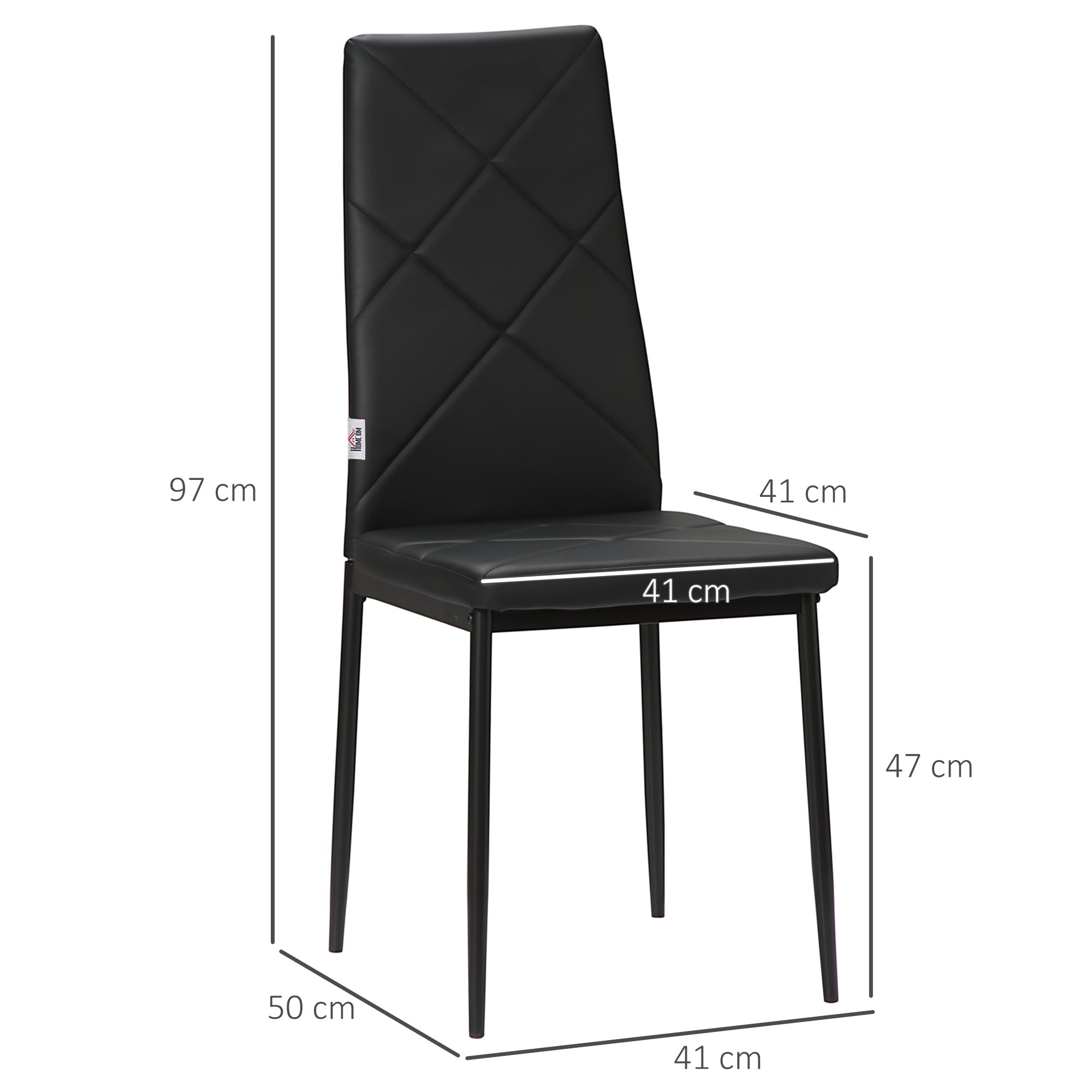 HOMCOM Set of 4 Faux Leather Dining Chairs - Black