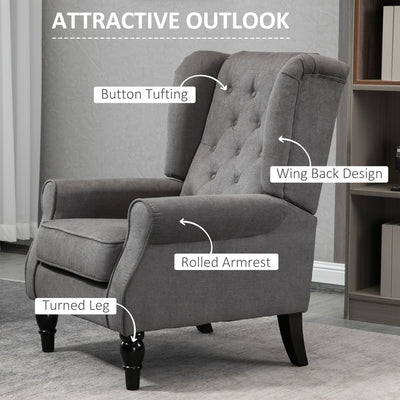HOMCOM Retro Accent Chair, Wingback Armchair with Wood Frame Button Tufted Design for Living Room Bedroom, Dark Grey 
