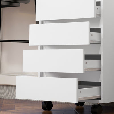 HOMCOM Four-Drawer Office Filing Cabinet, with Wheels - White 