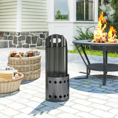 Outsunny 4 Pieces Fireplace Companion Set, Metal Fireplace Accessories Fireside Companion Set with Broom, Shovel, Poker, Bucket, Black 
