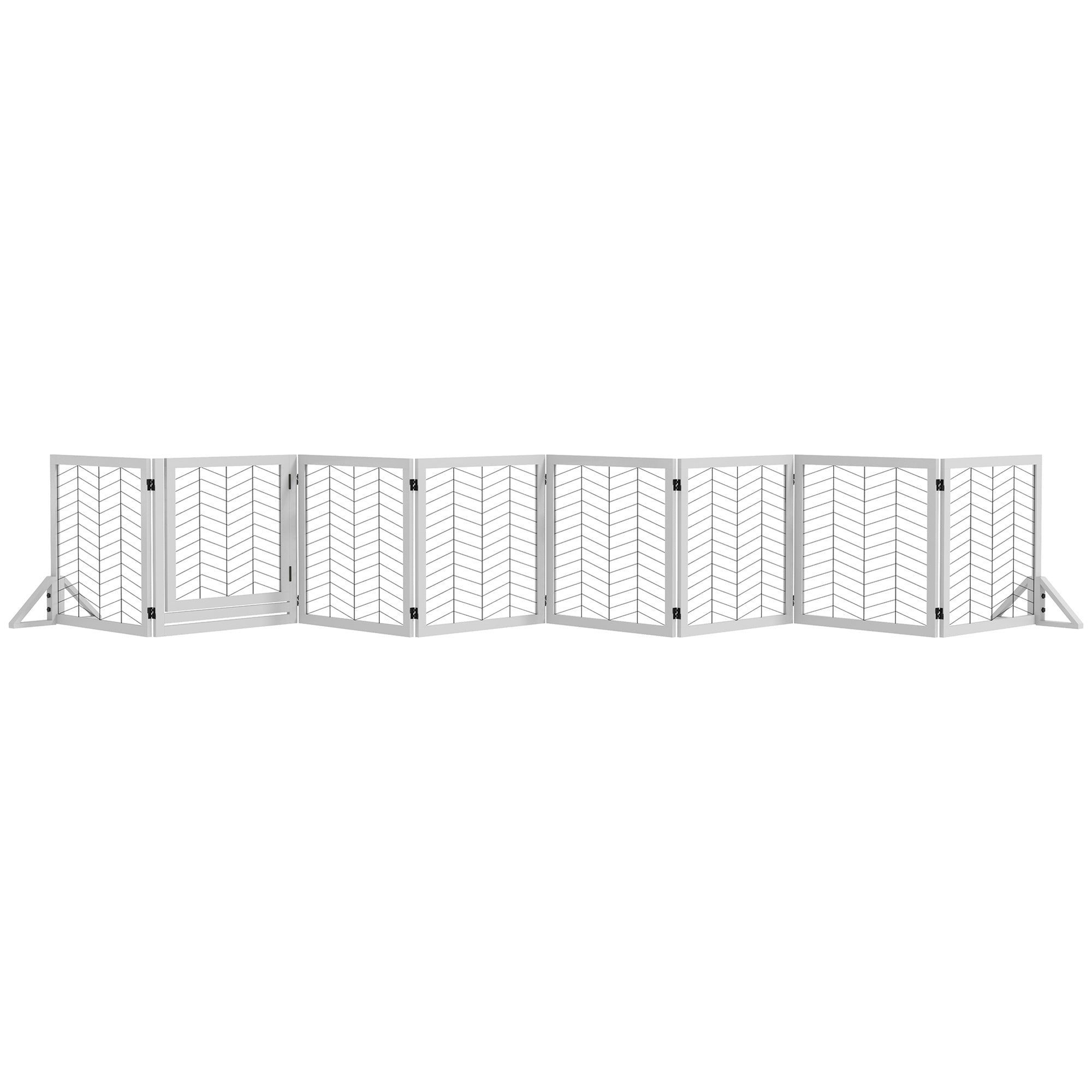PawHut 8 Panels Foldable Pet Gate with Support Feet, for House, Doorway, Stairs, Small and Medium Dogs - White 