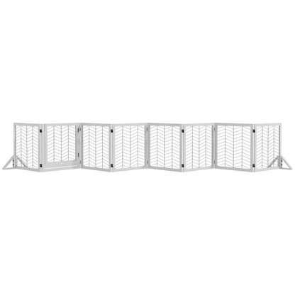 PawHut 8 Panels Foldable Pet Gate with Support Feet, for House, Doorway, Stairs, Small and Medium Dogs - White 