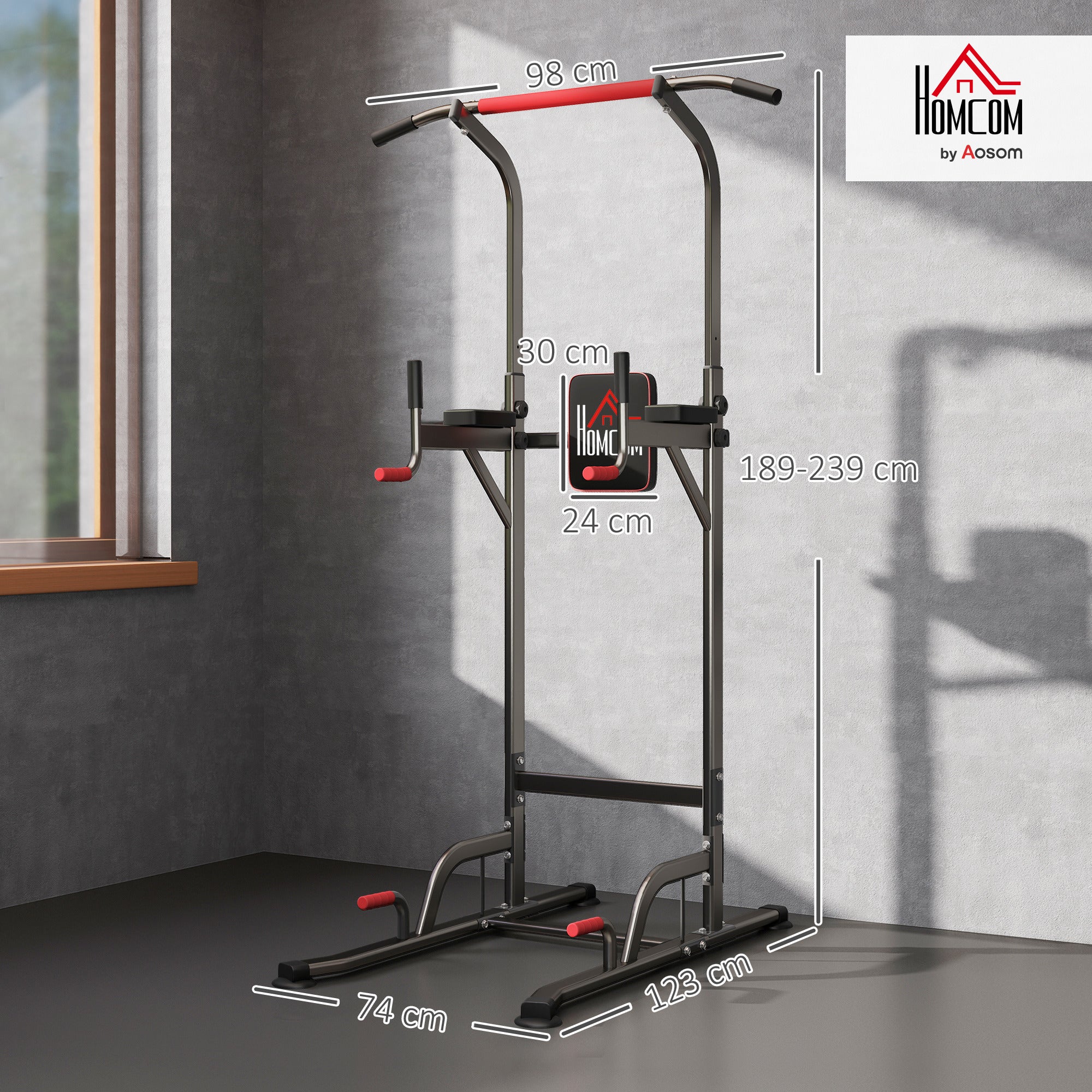 HOMCOM Power Tower Station with Dip Stand, Pull Up Bar Home Office Gym Training Workout Equipment 