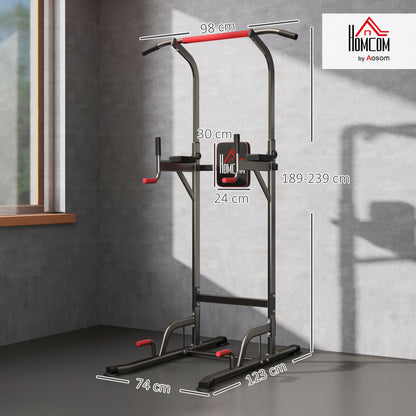 HOMCOM Power Tower Station with Dip Stand, Pull Up Bar Home Office Gym Training Workout Equipment 