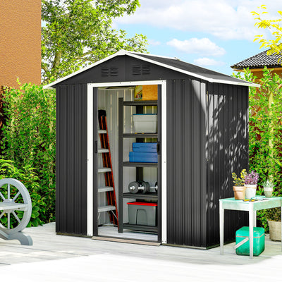 Outsunny 6.5 x 3.5ft Metal Garden Storage Shed - Dark Grey 