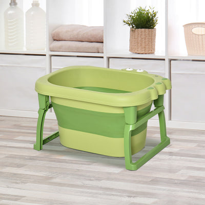 HOMCOM Foldable Baby Bathtub, with Stool - Green 
