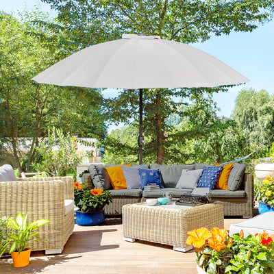 Outsunny 2.5m Tilting Parasol, with Pleated Canopy - Light Grey 