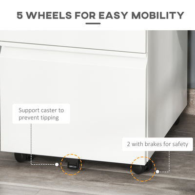 Vinsetto 3 Drawer Filling Cabinet, Mobile Metal File Cabinet with Anti-tilt Design for Letter, A4, Legal Size, White 