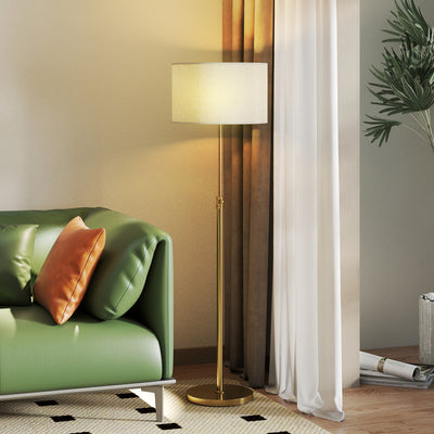 HOMCOM Floor Lamp with Remote, Height Adjustable Standing Lamp with Linen Shade, Dimmable with 3000K-6000K Adjustable Colour Temperatures, Foot Switch for Living Room Bedroom Office, Gold Tone 