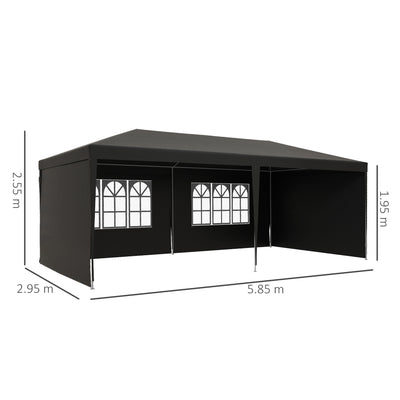 Outsunny 6 x 3 m Party Tent Gazebo Marquee Outdoor Patio Canopy Shelter with Windows and Side Panels Dark Grey 