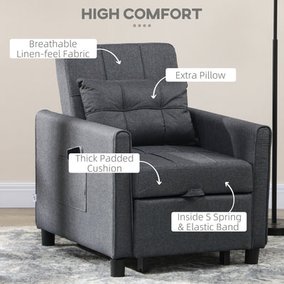 HOMCOM Linen-Look Single Chair Bed - Grey 