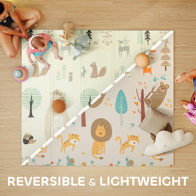 AIYAPLAY Baby Play Mat, Double Sideded Foldable Kids Crawling Mat, Reversible & Waterproof, Animal 