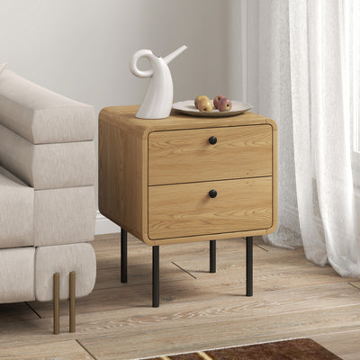 HOMCOM Bedside Table with 2 Drawers and Steel Legs - Oak