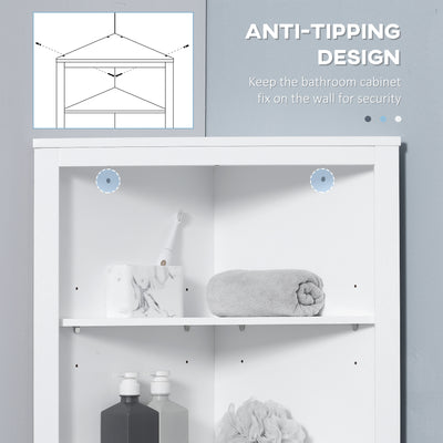 kleankin Triangle Bathroom Cabinet, Corner Bathroom Storage Unit with Cupboard and 3-Tier Shelves, Free Standing, White 