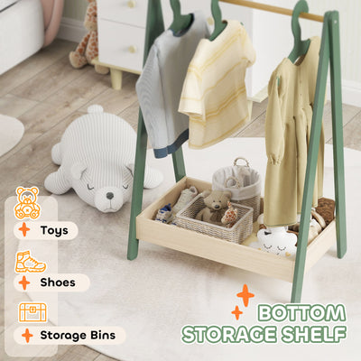 AIYAPLAY Kids Clothes Rail with 3Hangers, Bottom Storage Shelf for Girls, Boys, Nursery, Bedroom, Green 