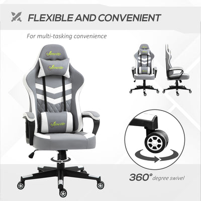 Vinsetto Gaming Chair, Computer Desk Chair with Lumbar Support, Faux Leather Racing Chair with Headrest and Swivel Wheels for Home Office, Grey White 