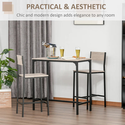HOMCOM 3 Pcs Table Stool Set Industrial Design w/ Metal Frame Oak Tone MDF Panels Minimal Compact Beautiful 