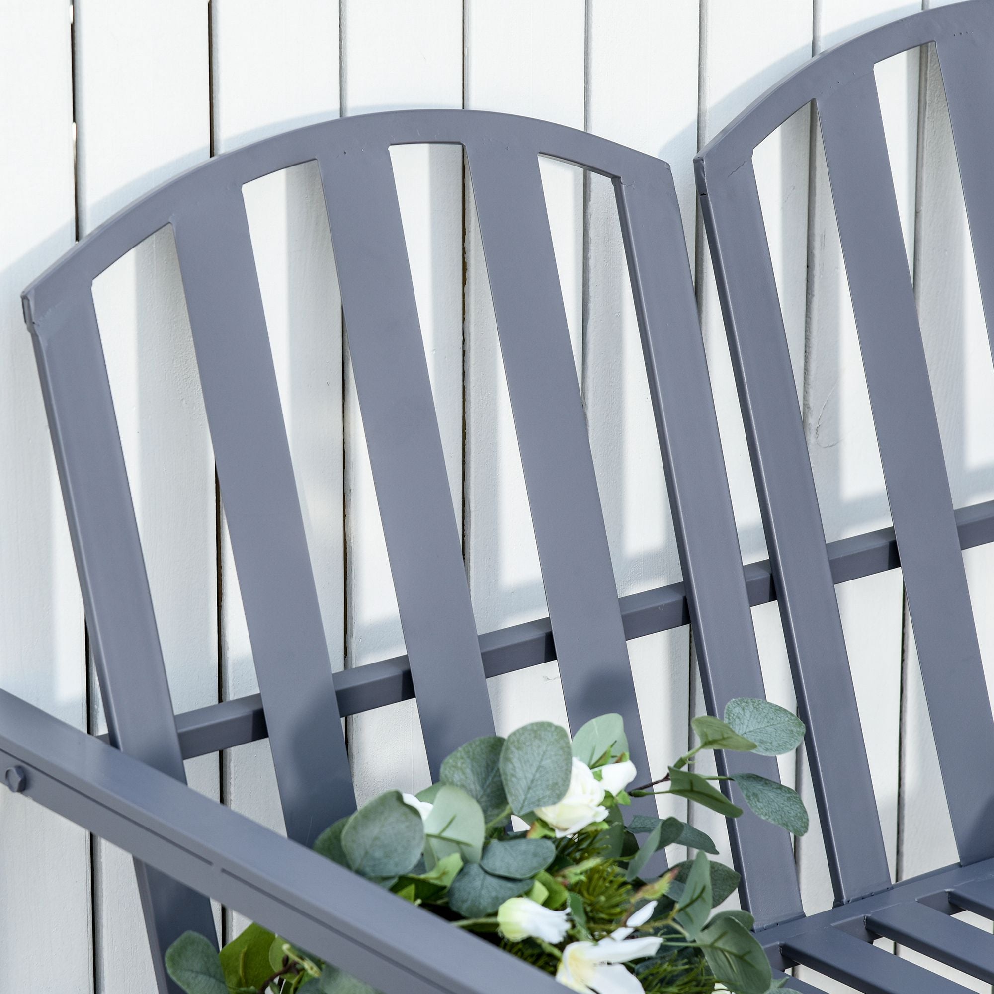 Outsunny Steel Patio Garden Bench Loveseats for Outdoors Park Yard Slatted Design Grey 
