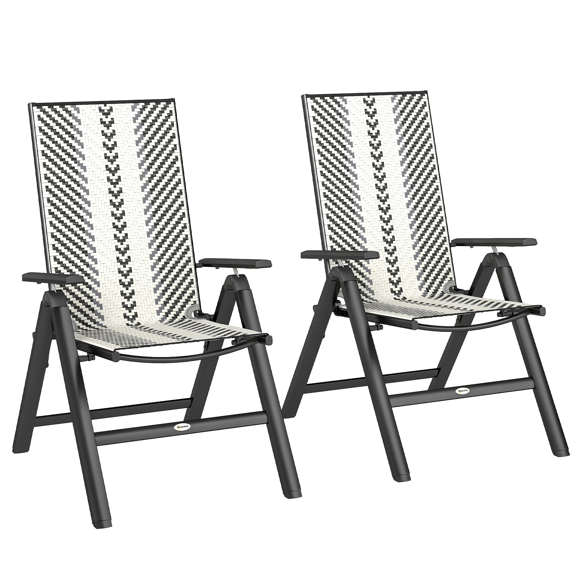 Outsunny Outdoor Rattan Folding Chair with 5-Position Adjustable Backrest, Wicker Garden Dining Chair with Wide Armrest, Set of 2 for Patio, Terrace, Balcony, Grey 