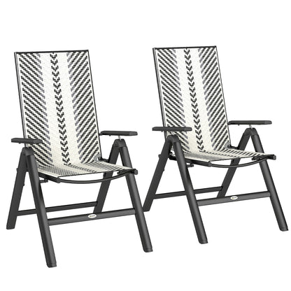Outsunny Outdoor Rattan Folding Chair with 5-Position Adjustable Backrest, Wicker Garden Dining Chair with Wide Armrest, Set of 2 for Patio, Terrace, Balcony, Grey 