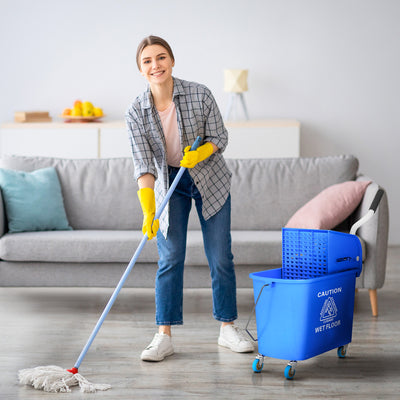HOMCOM 20L Mop Bucket on Wheels, with Water Separation Panel - Blue 