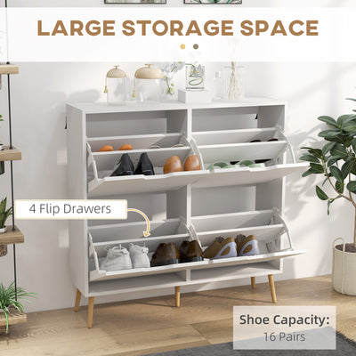 HOMCOM Shoe Storage Cabinet, 4 Flip Drawers, Shoe Organizer for 16 Pairs of Shoes, White 