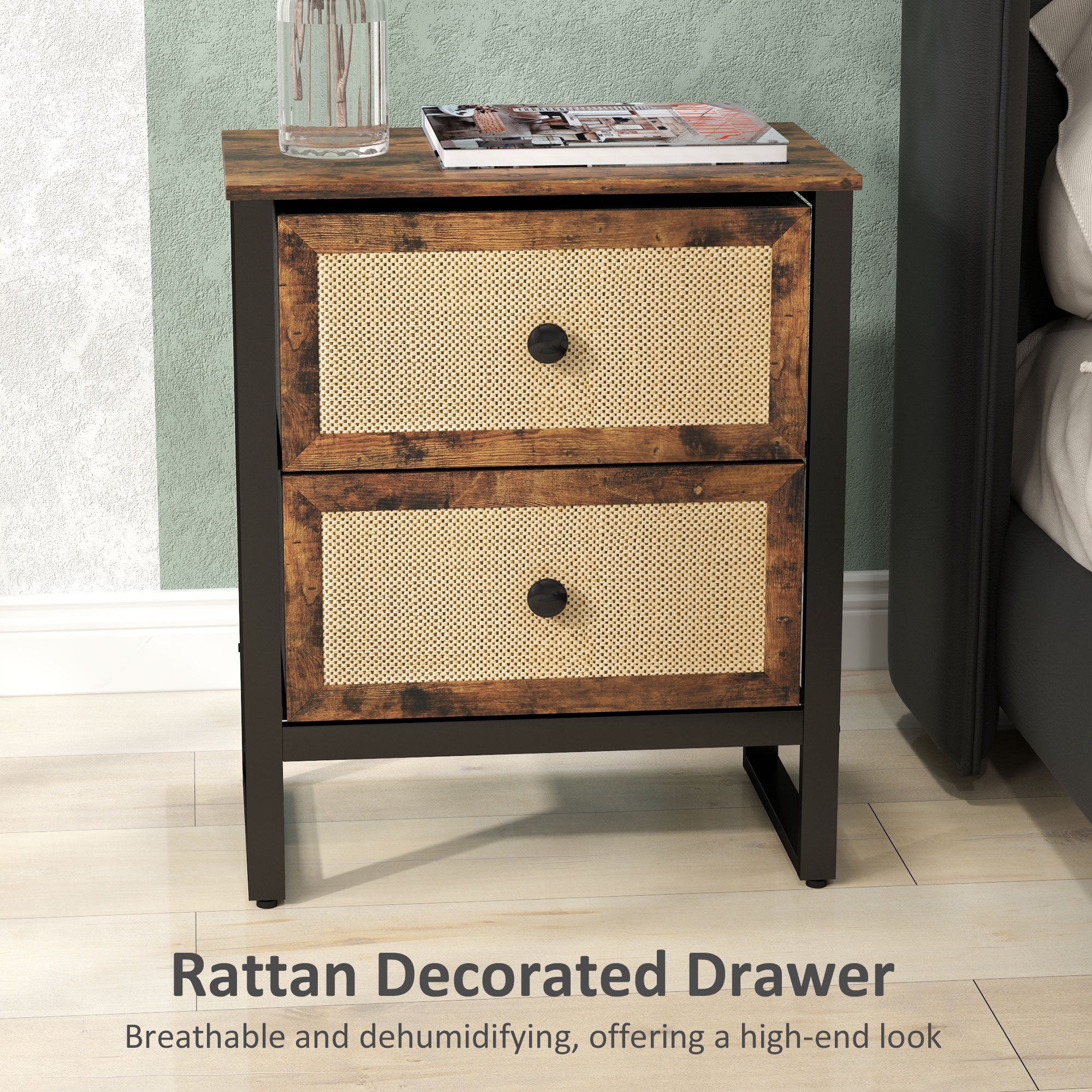 HOMCOM Industrial-Natural Bedside Table - Brown 