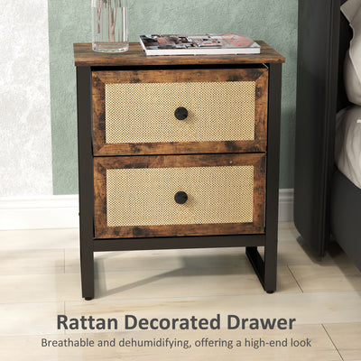 HOMCOM Industrial-Natural Bedside Table - Brown 