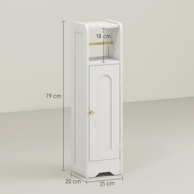 HOMCOM Small Bathroom Storage Cabinet with Toilet Roll Holder - White 