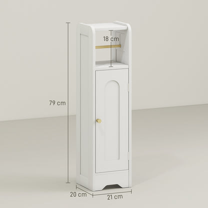 HOMCOM Small Bathroom Storage Cabinet with Toilet Roll Holder - White
