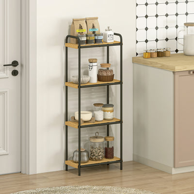 HOMCOM 4-Tier Bamboo Bathroom Storage Shelf, Freestanding Narrow Shelving Unit with Slatted Shelves for Kitchen Bathroom Living Room, 41.5 x 21.5 x 106 cm, Natural and Black 