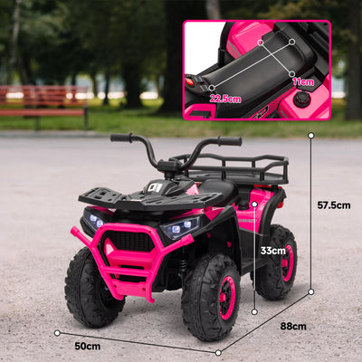 AIYAPLAY 12V Kids Electric Ride on ATV, Battery Powered Quad Bike w/ Spring Suspension, Forward Backward, Storage Basket - Pink 