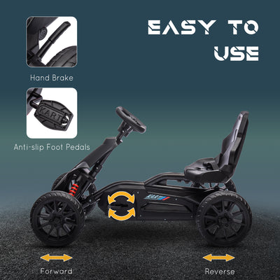 HOMCOM Kids Pedal Go Kart, with Adjustable Seat, EVA Wheels, Seat, Handbrake - Black 