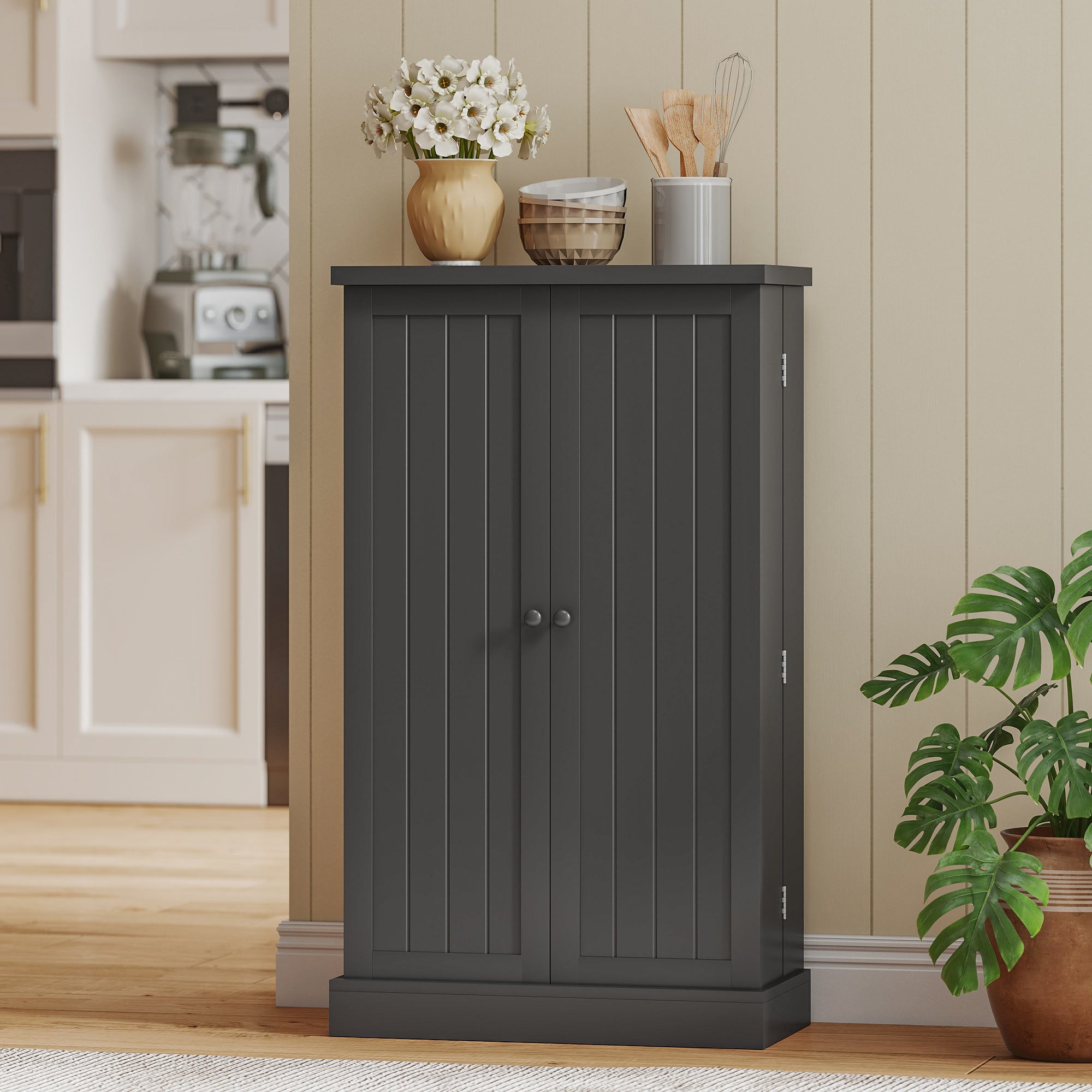 HOMCOM Kitchen Cupboard, Freestanding Multi-Storage Kitchen Pantry Cabinet with Adjustable Shelves, Black 