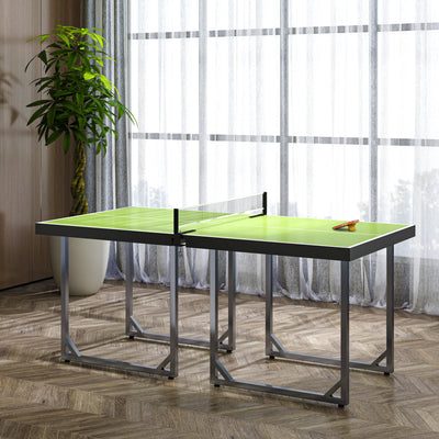 HOMCOM 6ft 182cm Mini Table Tennis Table Folding Ping Pong Table with Net Multi-Use Table for Indoor Outdoor Game, Green 