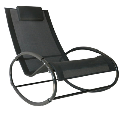 Outsunny Rocking Chair Sun Lounger Recliner Rocker Texteline Fabric Patio Garden Relaxer with Pillow, Black 