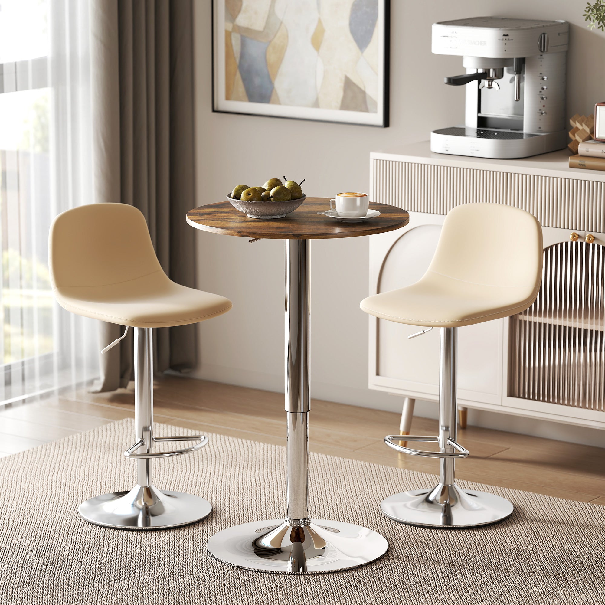 HOMCOM Round Bar Table, 360 Degree Swivel Counter Pub Table with Adjustable Height, for Kitchen, Cafe, Rustic Brown 