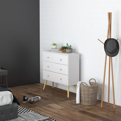 HOMCOM Chest of Drawers, 3-Drawer Storage Organiser Unit with Wood Legs for Bedroom, Living Room, White 