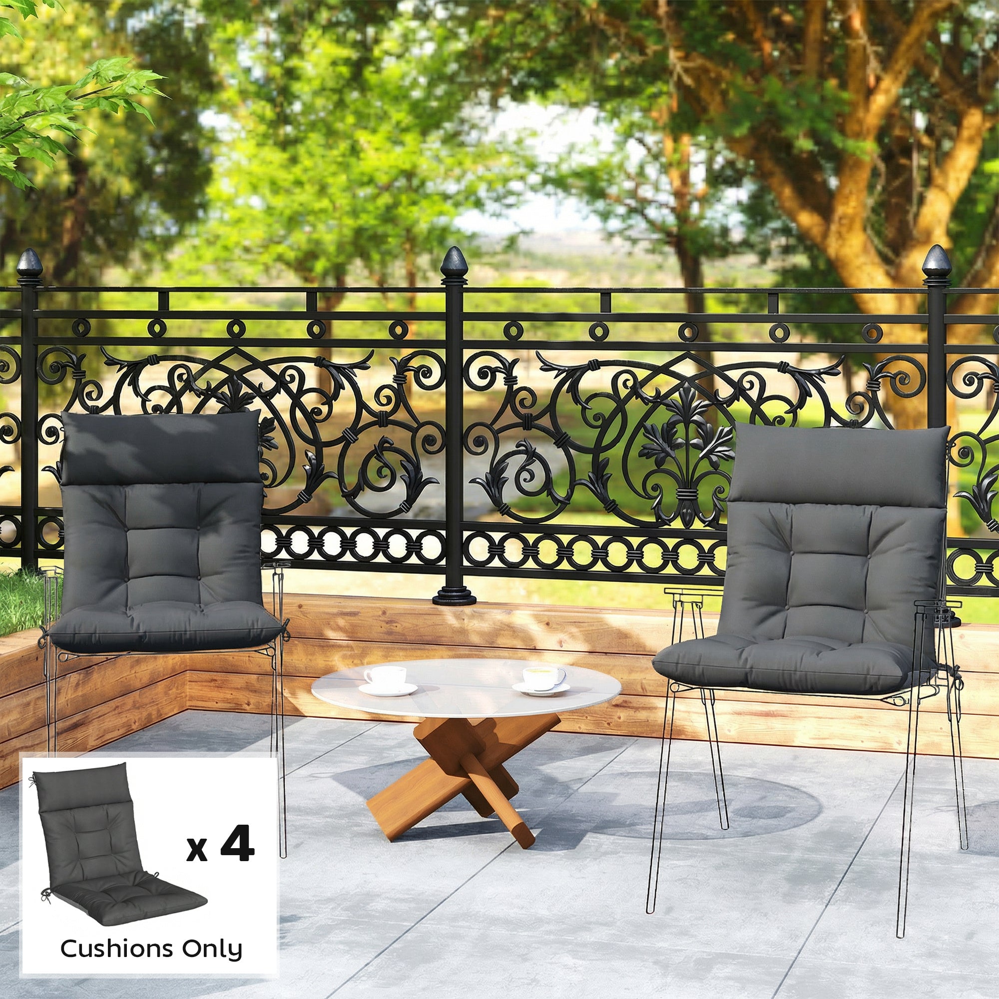Outsunny Patio Chair Cushions Set of 4, Waterproof Non-Slip Lounge Chair Cushions, 112x53cm, Dark Grey 