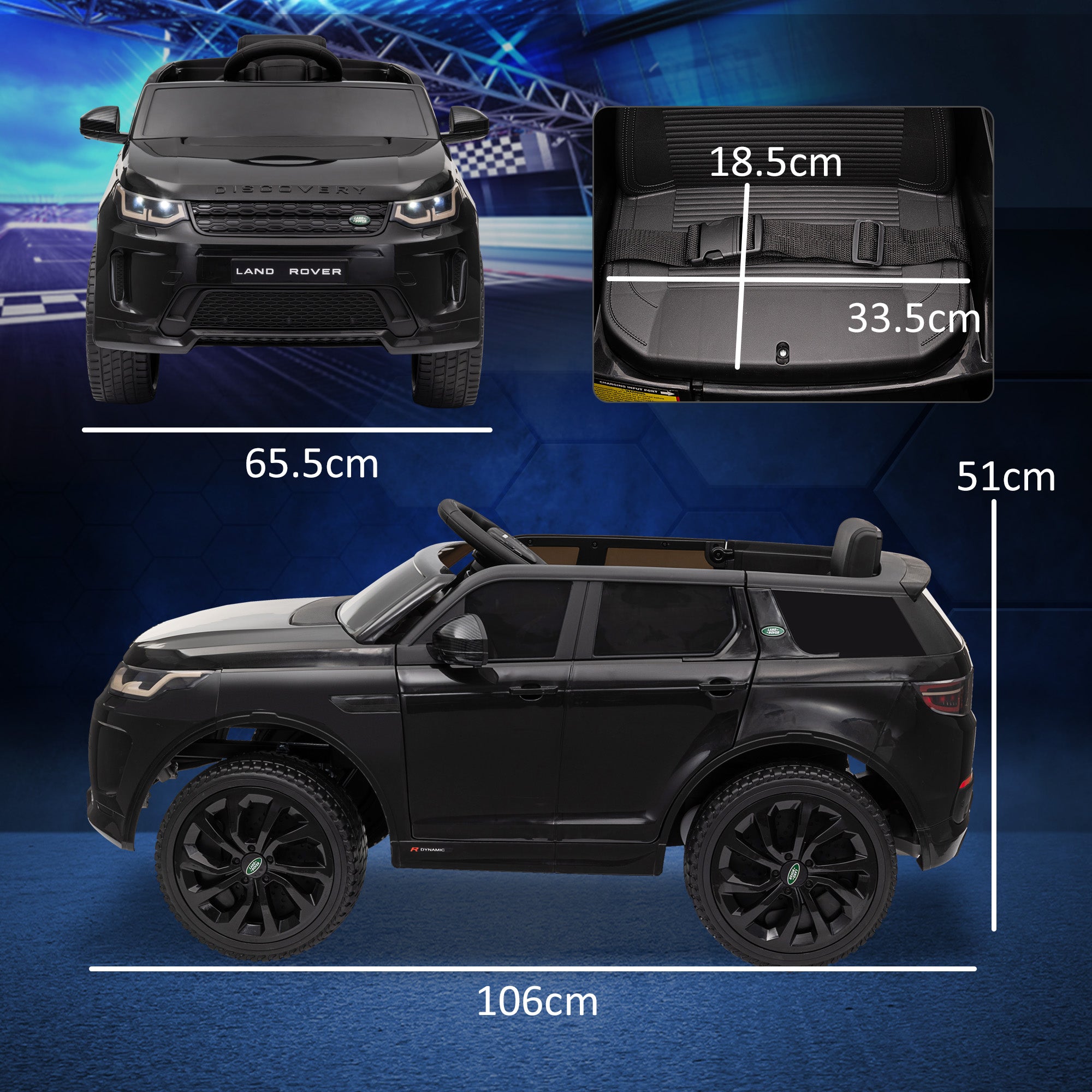 AIYAPLAY Licensed Land Rover Discovery Sport, 12V Kids Ride on Car w/ Remote Control, Lights, Music, Horn, for 3-6 Years, Black 