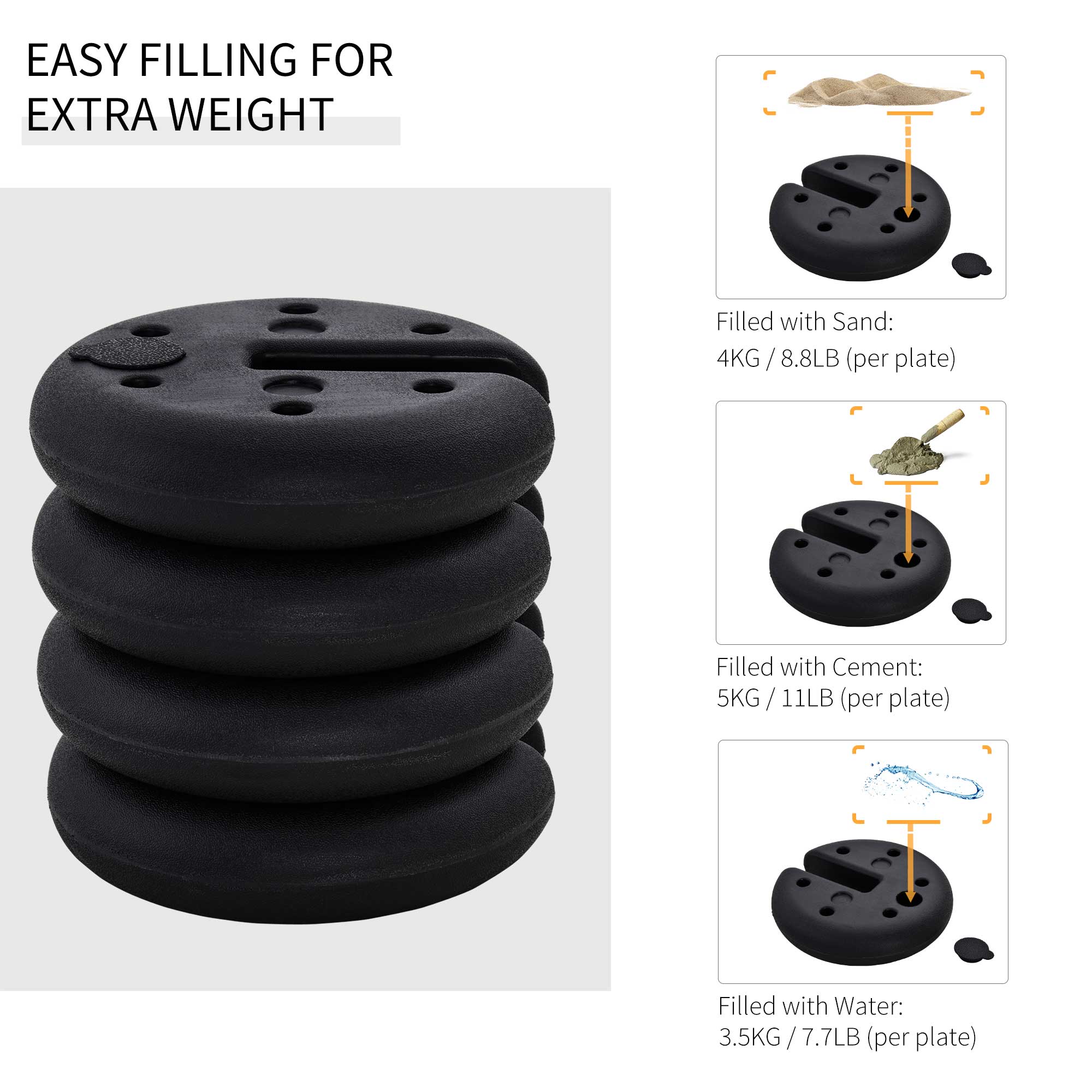 Outsunny Sand Fillable Set of 4 PCs Gazebo Tent Sand  Leg Weights Marquee Party Tent Canopy Accessory 