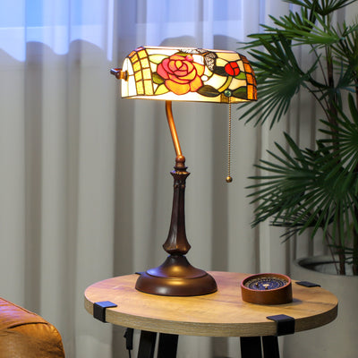 HOMCOM Tiffany-Style Rose and Butterfly Table Lamp - Multi 