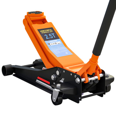 HOMCOM 2.5 Ton Hydraulic Low-Profile Floor Jack, with 7.5-47cm Lifting Range, Wheels, Orange 