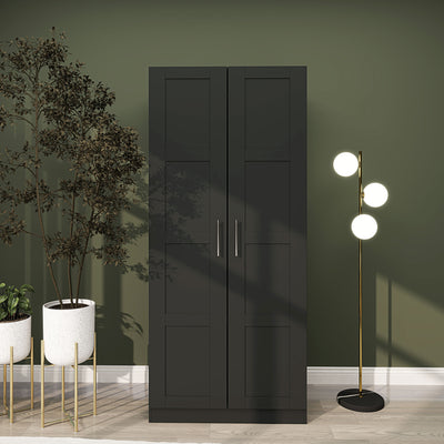 HOMCOM Double Paneled Door Wardrobe, with Shelves - Black 
