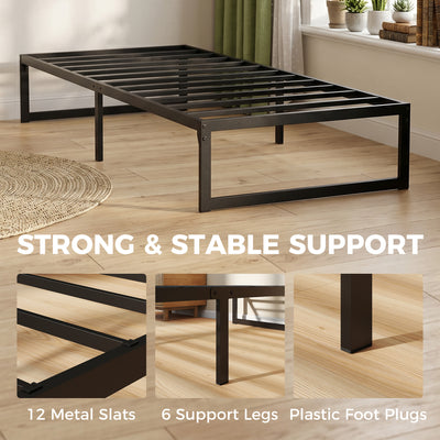 HOMCOM 3ft Single Bed Frame with Underbed Storage and Steel Slat Support, 32.5 cm Height, Noise-Free, Black