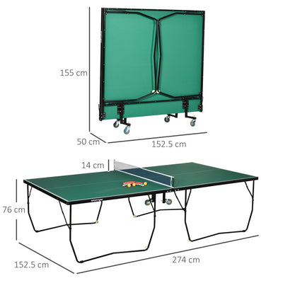 SPORTNOW 9FT Folding Table Tennis Table, with 8 Wheels, for Indoor Use - Green 